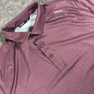 UNRL Performance Stretch Golf Polo - Red Geometric AOP - Men's XL Athletic Fit